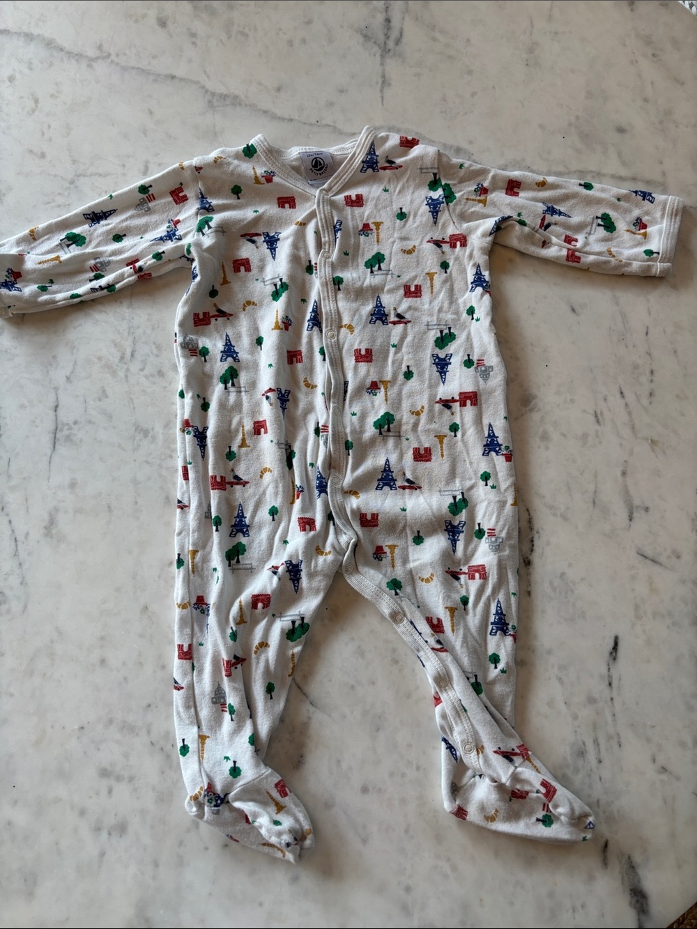 Petit Bateau 12m footed onesie with Paris icons